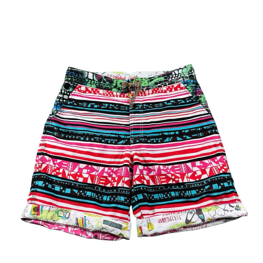 Robert Graham Mens Board Shorts Size 32 Multicolor Pastel Geometric Swim Trunks